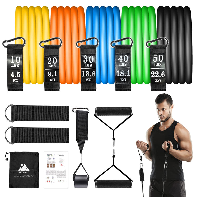 Resistance Bands Set, Workout Bands with Handles, Door Anchor, Ankle Straps and Carry Bag, Exercise Bands for Shape Body and Home Workouts