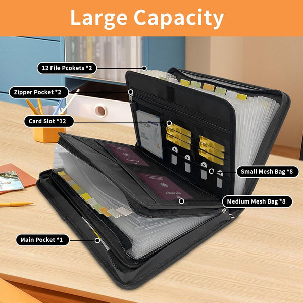 Accordion File Organizer, 24 Pocket Expanding Folder with Multi Pockets Fireproof Folder with Handle & Labels Portable Business Fire and Water