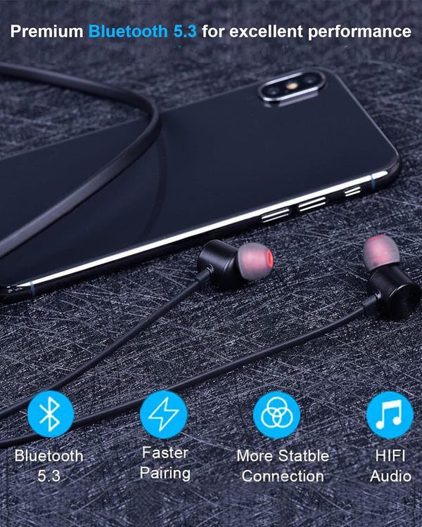 NANAMI Earbuds, Update Bluetooth Wireless Headphones, IPX7 Waterproof, In-Ear Earphones with Mic, Magnetic Neckband, Hifi Stereo Deep Bass Noise