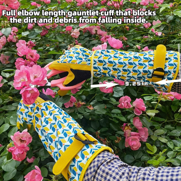 Rose&Cactus Gauntlet Gardening Gloves,Thorn-proof&Puncture Resistance Garden Glove,Cute Pattern,Gardener Gifts Tuilp Small (Pack of 1)