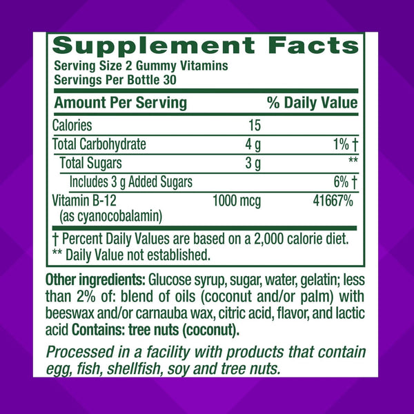 Vitafusion Vitamin B12 Gummies | 1000 mcg | 60 Gummy Vitamins for Adult Women & Men | Raspberry Flavor | Gluten Free Supplement 60 Count (Pack of 1)