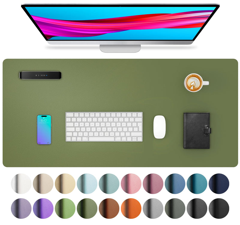 Aothia Desk Protector Mat, Mouse Pad, Non-Slip Waterproof PU Leather Desk Blotter, Laptop, Writing for Office and Home (23.6" x 13.7", Olive