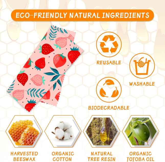 Reusable Beeswax Wrap - 9 Pack Eco-Friendly Beeswax Wraps for Food, Organic, Sus