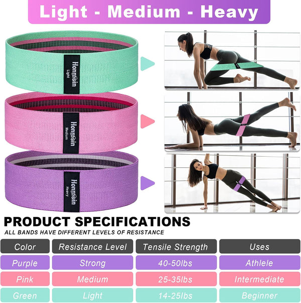 Resistance Bands for Working Out, 3 Levels Fabric Exercise Bands Set Assorted