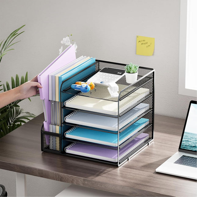 Marbrasse Desk Organizers and Accessories, 5-Tier Paper Letter Tray Organizer wi