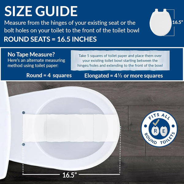 Mayfair Padded Toilet Seat, Cushioned Soft Vinyl over Wood Core Seat, Secure Hinges, Easy Clean, Made in USA, Round, White Round White Toilet Seat