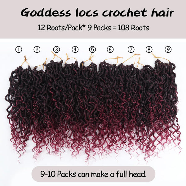 Vemet Goddess Locs Crochet Hair, 8 Inch 9 Packs Faux Locs Synthetic Crochet Hair, Boho Style Pre looped crochet with Curly Ends 8 Inch(Pack of 9) TBUG