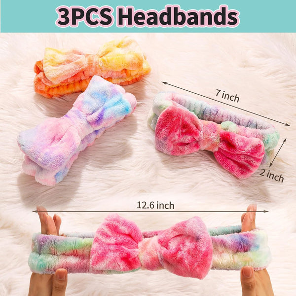 LEOBRO Spa Headband, 6pcs Makeup Headbands & Hair Ties, for Women Girls Tie-dyed Colorful, Orange, and Pinkish Purple