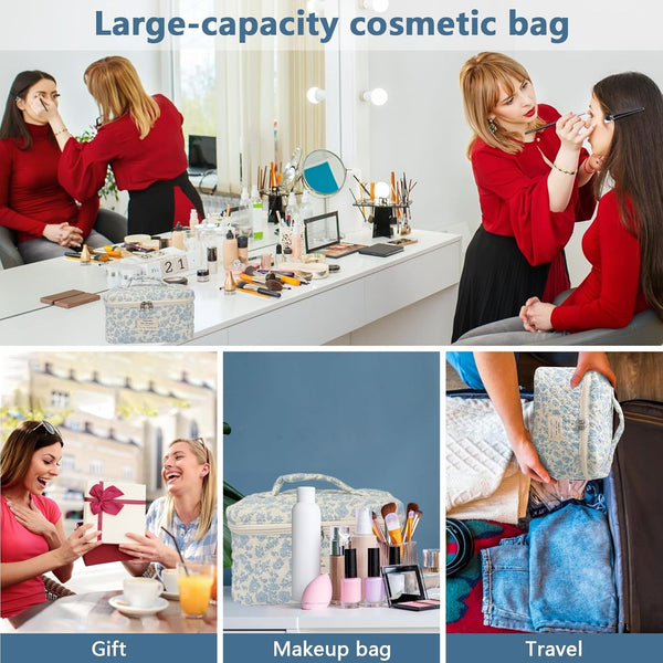 Large Makeup Bag, Cute Cosmetic Bag for Women Girls, Floral Coquette Aesthetic Toiletry Bag, Travel Make up Organizer Bag (BDLH)