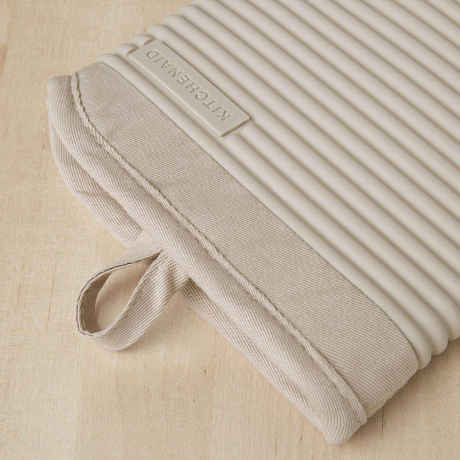 Kitchenaid Ribbed Soft Silicone Oven Mitt Set, 7"X13", Milkshake 2 Count