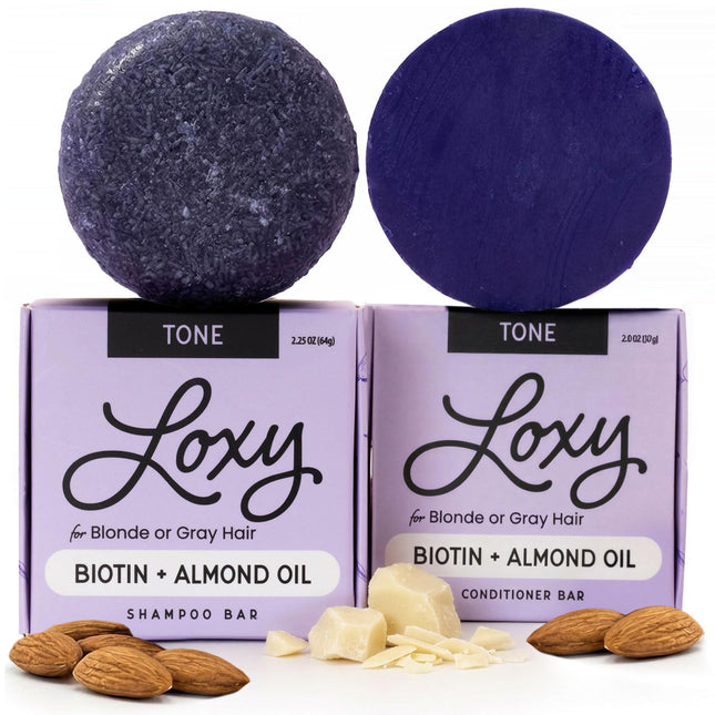 Naturel Toning Purple Shampoo and Conditioner Bar Set with Biotin for Blonde or 