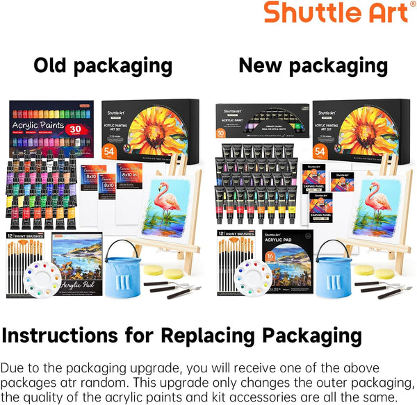 Shuttle Art 54 Pack Acrylic Paint Set, Acrylic Painting Set with 30 Colors Acrylic Paint, Wooden Easel, Painting Canvas, Paint Brushes, Palette,