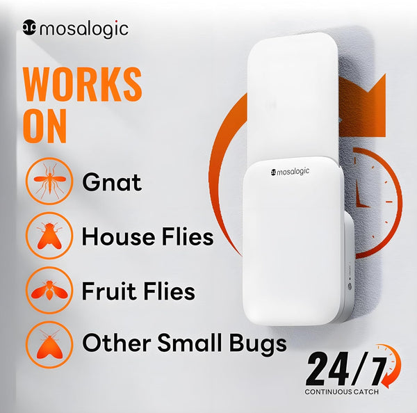 Mosalogic Fruit Fly Traps for Indoors Gnat Trap for House Indoor-600 Sqft Protection Area UV Fly Insect Trapper for Fruit Flies?Gnat?Mosquito?And
