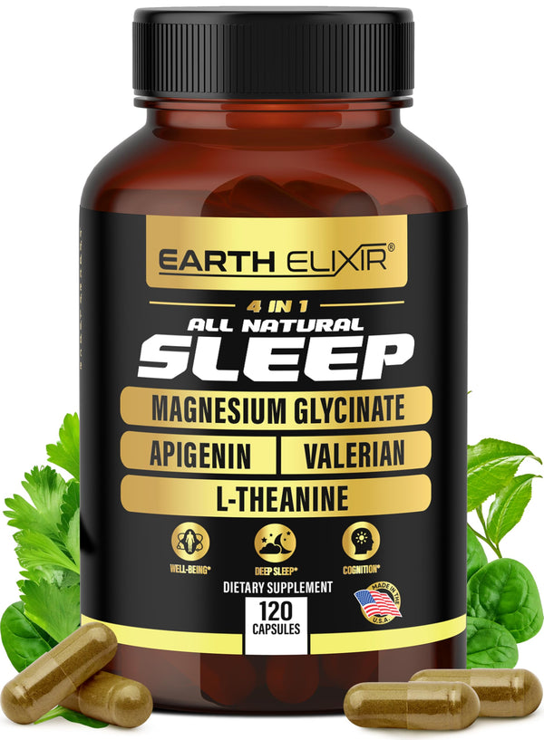 4-In-1 Sleep Aid (120 Caps) W/Apigenin 50Mg, Magnesium Glycinate 200Mg, L Theanine 200Mg & Valerian Root for Sleep Aid 300Mg | Apigenin Supplement