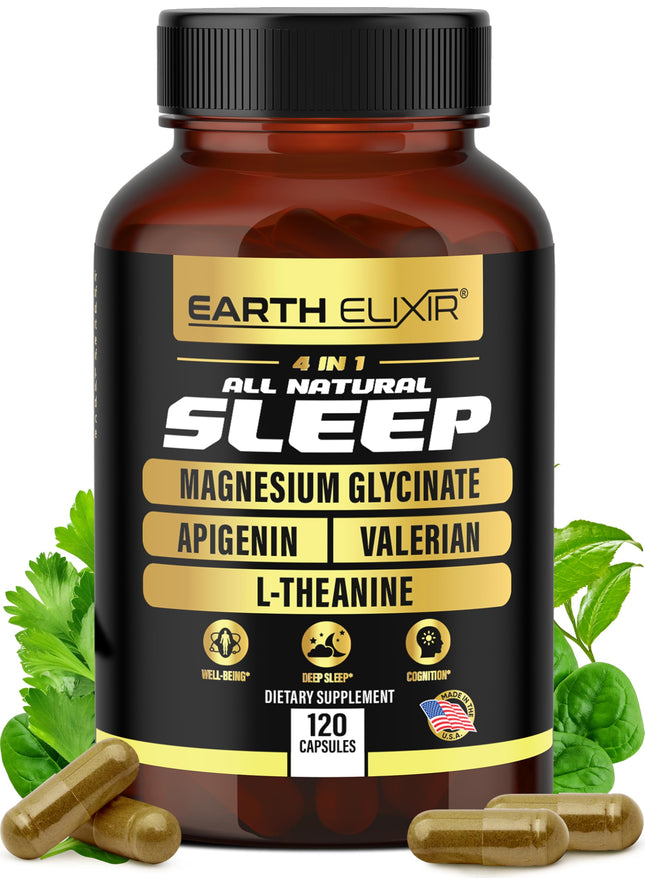 4-In-1 Sleep Aid (120 Caps) W/Apigenin 50Mg, Magnesium Glycinate 200Mg, L Theanine 200Mg & Valerian Root for Sleep Aid 3
