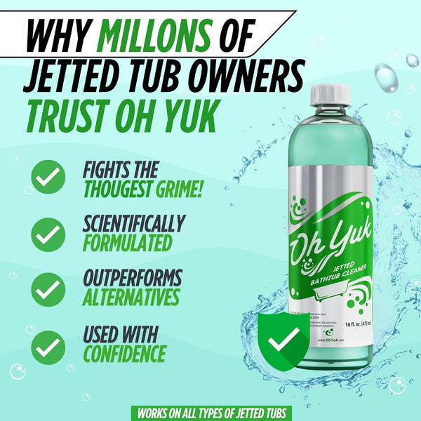 Oh Yuk Jetted Bathtub Cleaner for Jet Tubs, Whirlpools, The Most Effective Jetted Tub Cleaner, Septic Safe | Two 16 Ounce Bottles! 16 Fl Oz (Pack