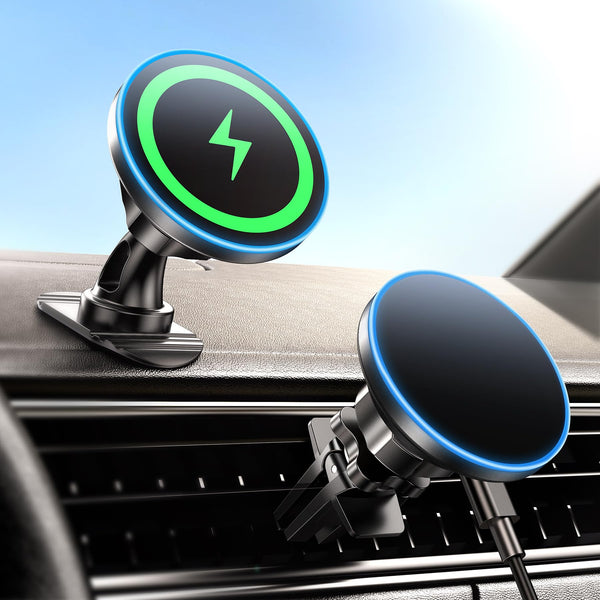 BHHB for iPhone 17 Magsafe Car Mount Charger, [2026 New] 15W 2in1 Magnetic Wireless Car Charger, fits for Magsafe Car Charger, Vent/Dashboard