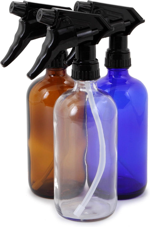 Vivaplex 16oz Assorted Colors Glass Bottles with Black Trigger Sprayers-3pk