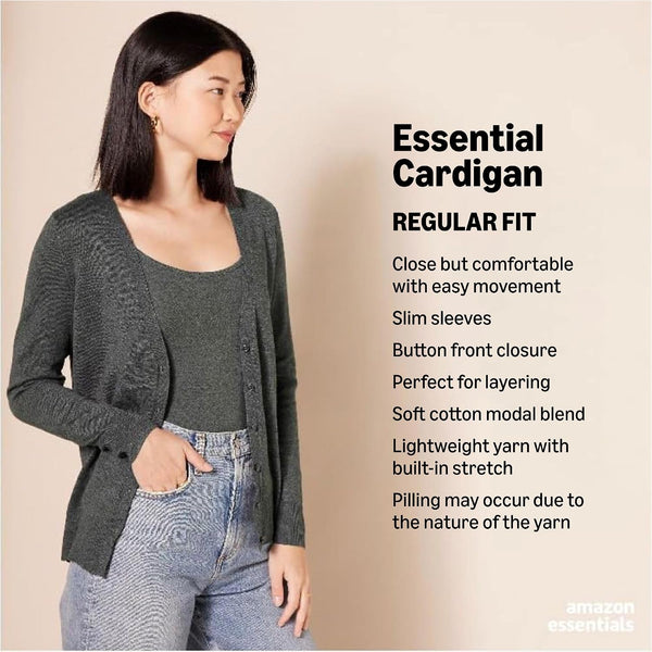 Amazon Essentials Women's Lightweight Cardigan Sweater Regular Large Black