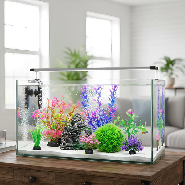 Ameliade Aquarium Artificial Plastic Plants Decorations and Rock Cave Decor Set Goldfish Betta Fish Tank Accessories Small Large Fish Bowl