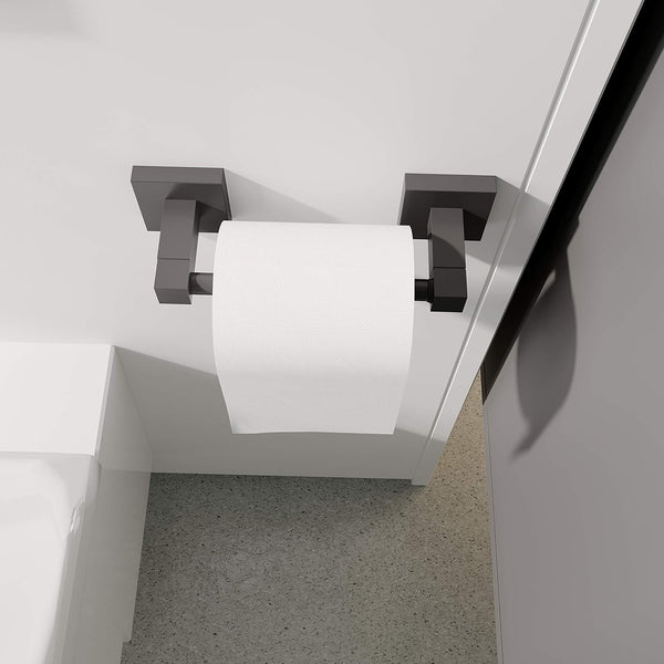 Ruacq Toilet Paper Holder Matte Black Double Post Pivoting Square Tissue Holders Roll Holder Hangers Toilet Paper Modern Wall Mounted, Commercial