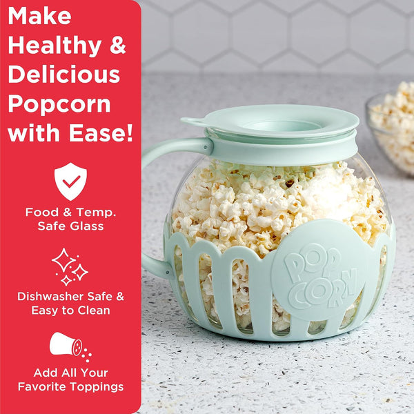 Ecolution Patented Micro-Pop Microwave Popcorn Popper with Temperature Safe Glass, 3-in-1 Lid Measures Kernels and Melts Butter, Made Without BPA,