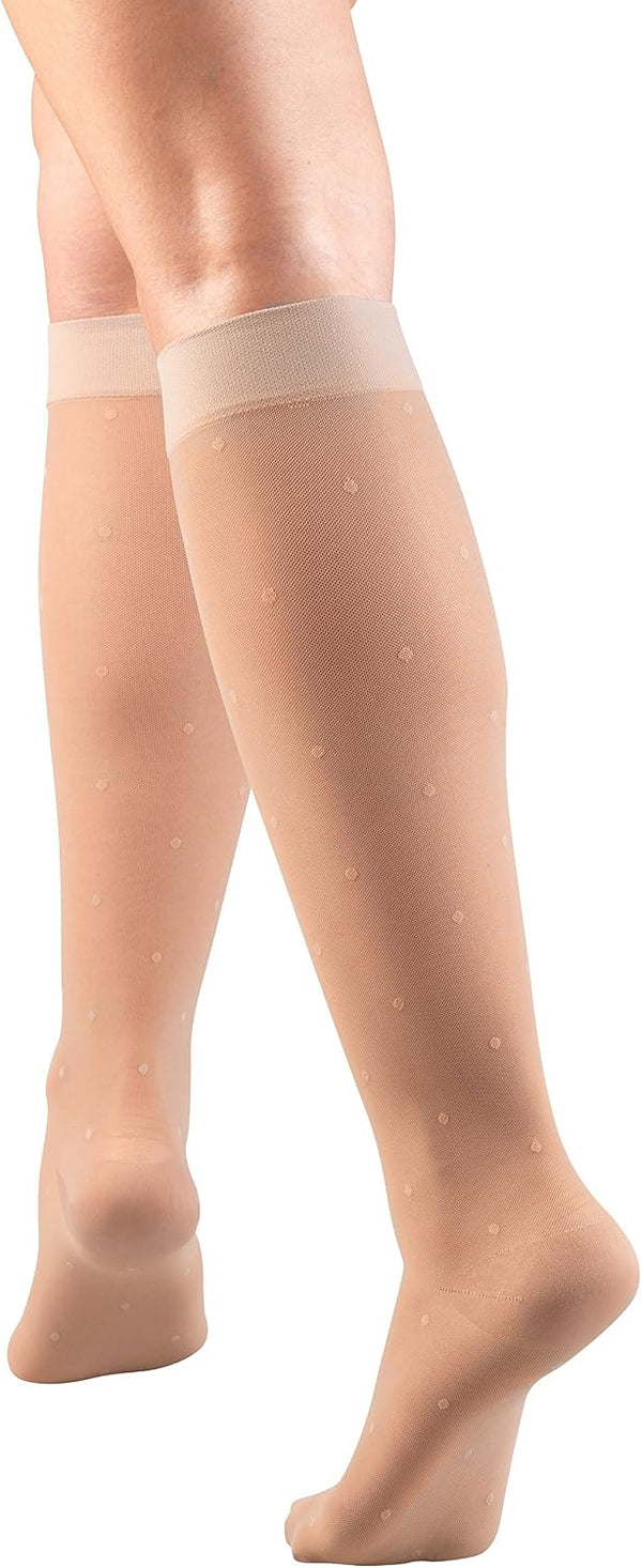 Truform Sheer Compression Stockings, 15-20 mmHg, Women's Knee High Length, Dot Pattern, Nude, Medium Nude Medium (1 Pair) Dot Pattern