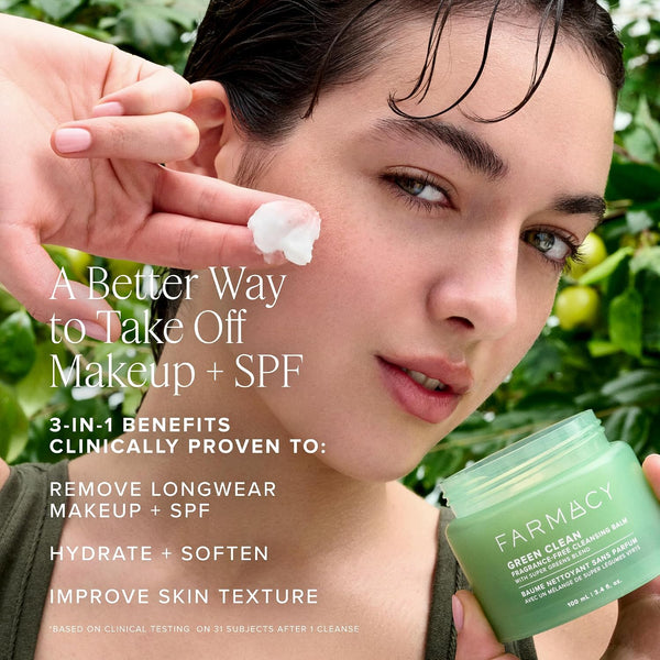 Farmacy Sensitive Skin Makeup Remover Cleansing Balm - Green Clean Waterproof Makeup Remover Balm + Oil Cleanser for Face - Melts Make Up + SPF -