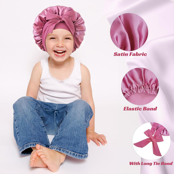 2 PCS Kids Bonnets for Girls, Silk Bonnet for Kids, Satin Bonnet for Sleeping, Baby Toddler Tie Bonnet Sleep Cap Set F