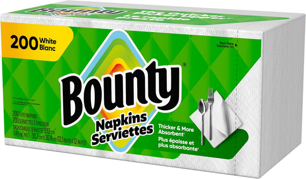 Bounty Paper Napkins, White, 200 Count, Packaging may vary 200 Count (Pack of 1)