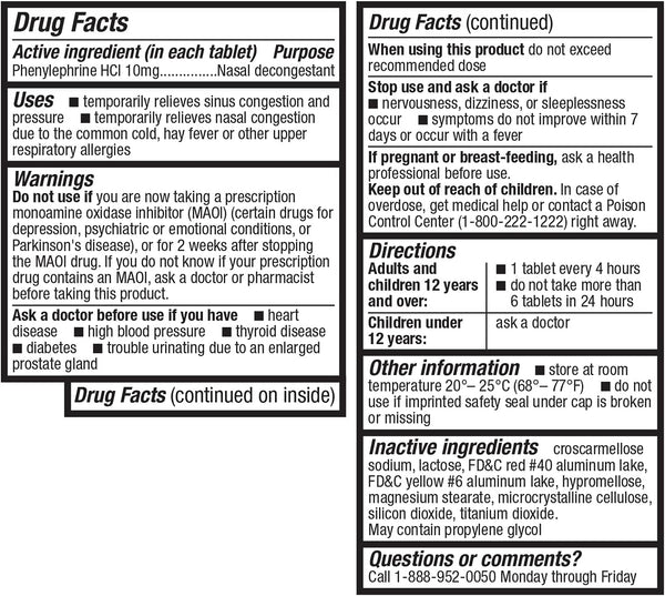 HealthA2Z® Decongestant PE, Phenylephrine HCl 10mg, Sinus Relief, 300 Count 300 Count, 10mg (Pack of 1)