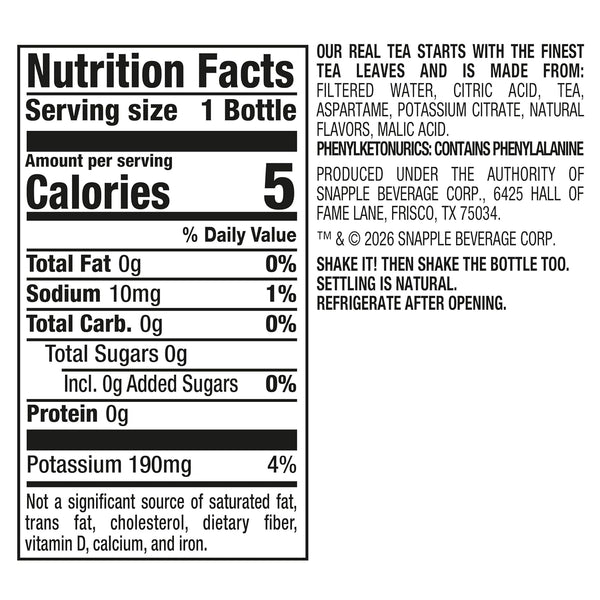 Snapple Zero Sugar Raspberry Tea, 16 fl oz recycled plastic bottle, Pack of 12 Zero Sugar Raspberry 16 Fl Oz (Pack of 12)