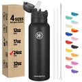 Han'S Bottle Sports Water Bottle - 24 Oz, Straw Lid, Leak Proof, Vacuum Insulated Stainless Steel, Double Walled, Thermo Mug,Black