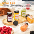Glxgow 16 Pack 2 oz Glass Shot Bottles with Black Lids & Labels, Wide Mouth 60 ml Small Glass Bottles for Ginger, Leakproof Travel Mini Clear Jars