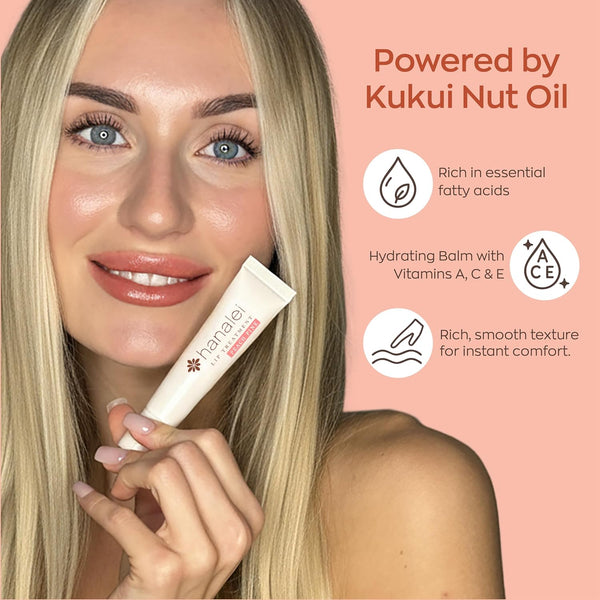 Hanalei Kukui Oil Lip Treatment – Peach Pink, Overnight Balm 15g | Kukui Oil, Shea Butter & Grapeseed Oil, Intensive Overnight Moisturizer, Heals