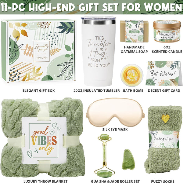 Self Care Gifts for Women Get Well Soon Gifts Basket, Birthday Gifts for Women Care Package Relaxing Spa Gifts Thinking of You Gifts W/ Blanket,