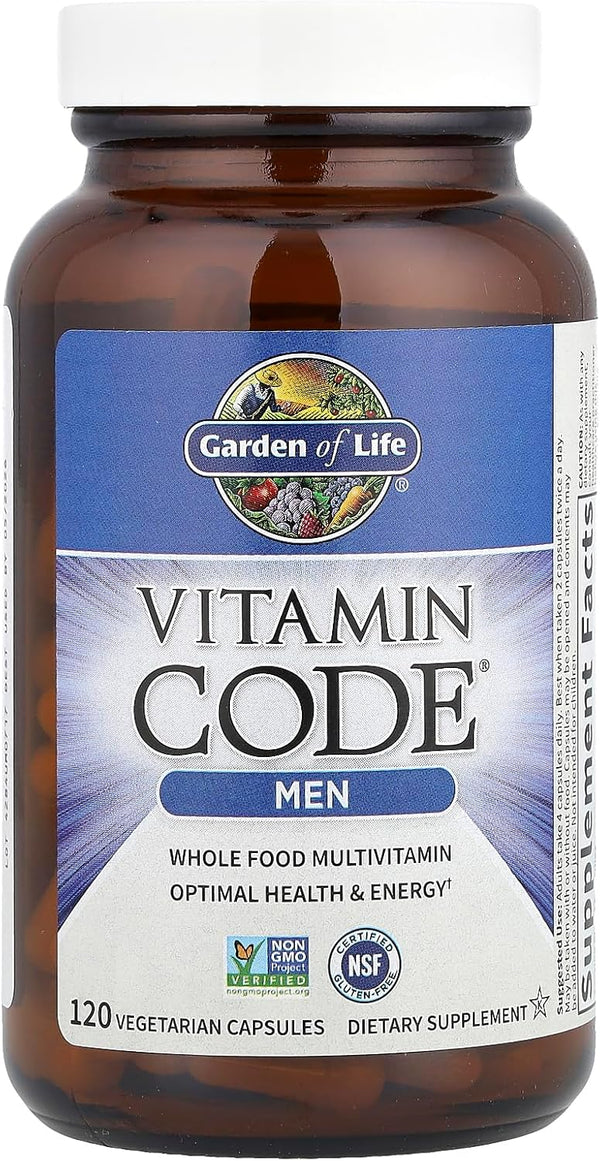 Garden of Life Vitamin Code Whole Food Multivitamin for Men, Fruit & Veggie Blend and Probiotics for Energy, Heart, Prostate Health, 120 Count