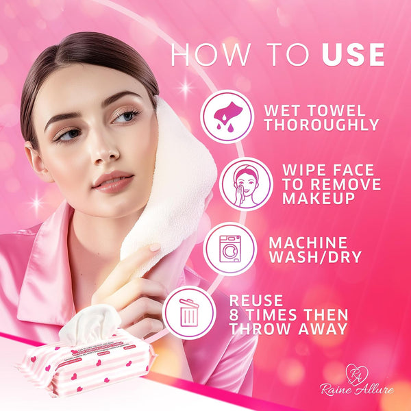 Makeup Remover Cosmetic Towels, Reusable (25 Count, 200 Uses) and Disposable Face Towel, Machine Washable, Ultra Soft, Removes All Types of