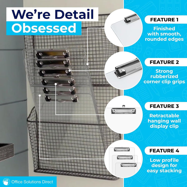 Plastic Clipboards (Set of 6) Transparent Clipboard (Clear) Strong 12.5 X 9 Inch | Holds 100 Sheets! Acrylic Clipboards with Low Profile Clip |