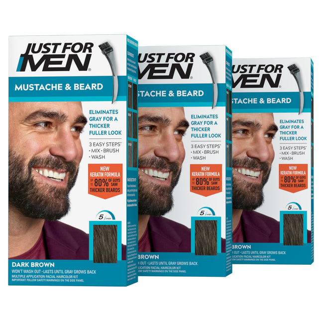 Just for Men Mustache & Beard, Beard Dye for Men with Brush Included, with Keratin Biotin Aloe and Coconut Oil for Healt