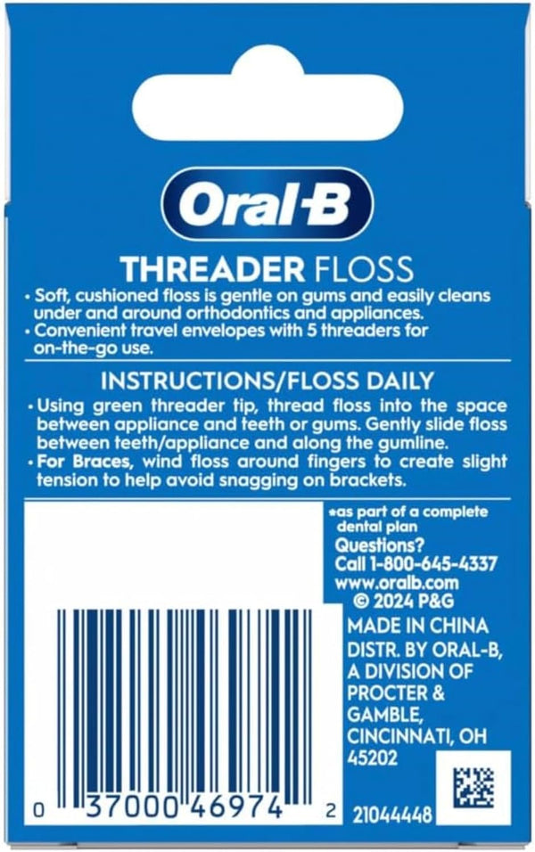 Oral-B Threader Floss 30 Count: 6 Envelopes of 5 Threaders (Pack of 3)