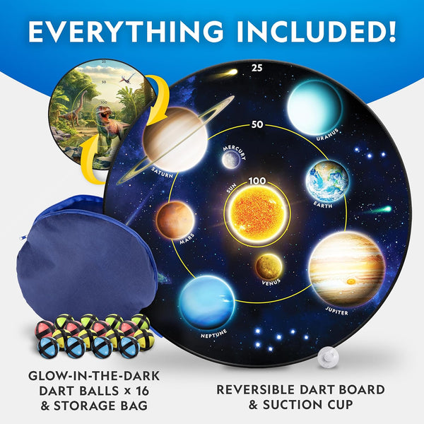 National Geographic Kids Glow in the Dark Dart Board for Kids - Dart Ball Game Set with 28" Reversible, Glowing Dartboard and Sticky Balls, Indoor