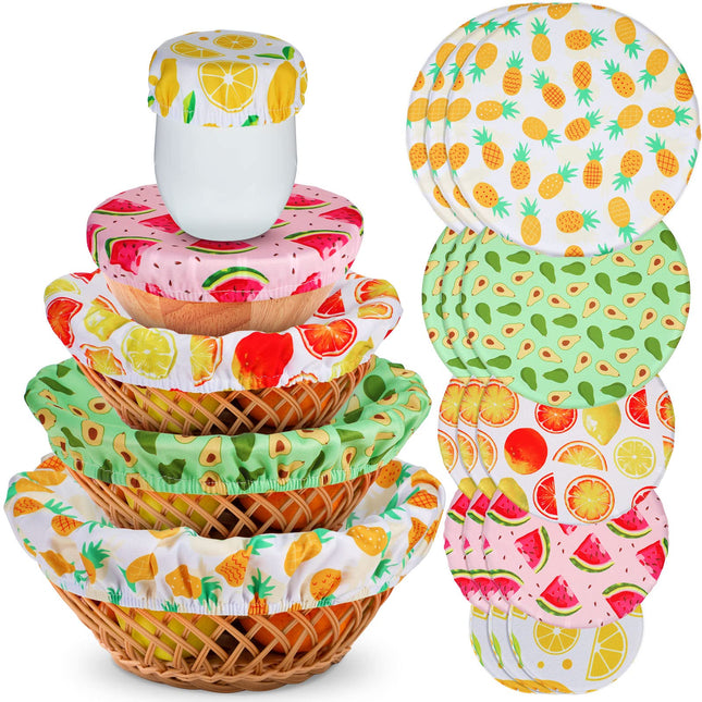20 Pieces Summer Style Bowl Covers Reusable Fabric Stretch Cloth Covers Storage Elastic Dish Container Lids for Bowls Fr