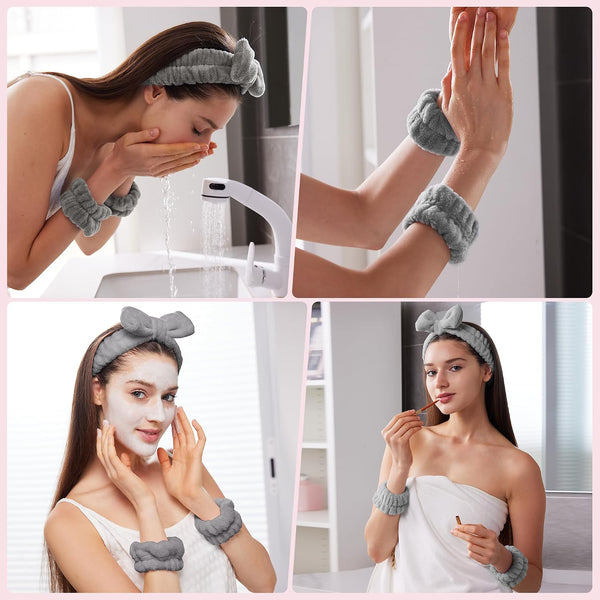 Ztomine Headbands for Women - Spa Headband and Wristband Set - Headband for Washing Face,Facial Mask,Makeup and Skin Care,Gifts for Women and Teen