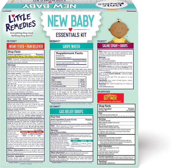 Little Remedies New Baby Essentials Kit with Saline Nasal Spray, Diaper Rash Cream, Gas Relief Drops, Gripe Water & More, Safe for Newborns 6