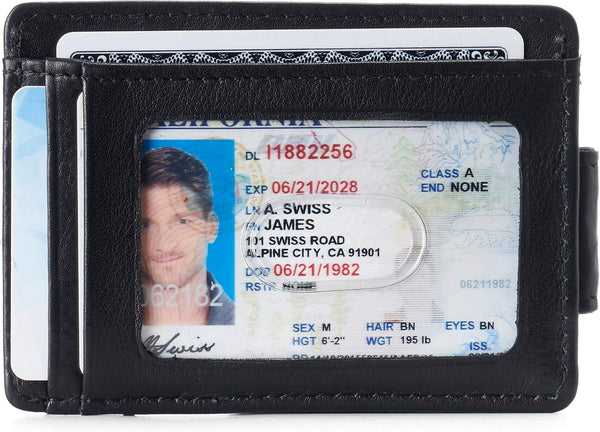 alpine swiss Harper Mens RFID Slim Money Clip Front Pocket Wallet Minimalist Leather ID Card Holder One Size Black