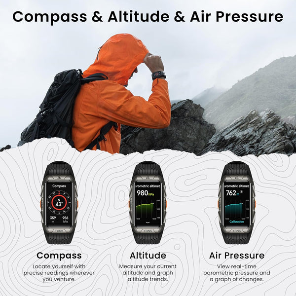 KOSPET Tank X2 Ultra GPS Smart Watch, 3D Curved Glass, Stainless Steel Unibody, 6 Satellite Positioning, Compass, 50M Waterproof, Answer/Make