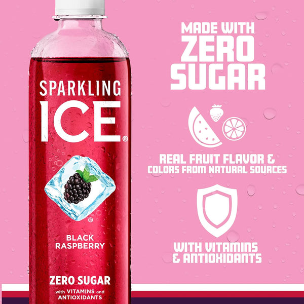 Sparkling Ice, Black Raspberry Sparkling Water, Zero Sugar Flavored Water, with Vitamins and Antioxidants, Low Calorie Beverage, 17 fl oz Bottles