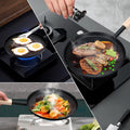bodkar 8-inch Frying Pan Skillet Flat Crepe Pan, Lightweight Grill Pan with Wooden Handle for Camping Indoor Outdoor Cooking | Lightweight Grill