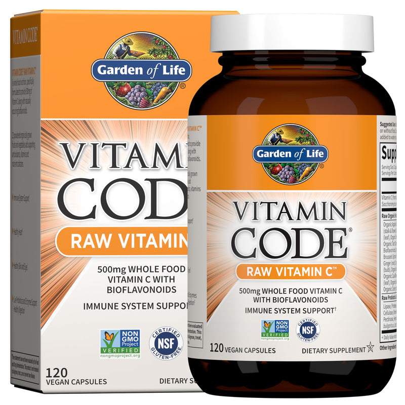 Garden of Life Vitamin Code Raw Vitamin C - 120 Capsules, 500mg Whole Food Vitamin C Capsules + Fruit & Veggie Blend & Probiotics, Supplements for